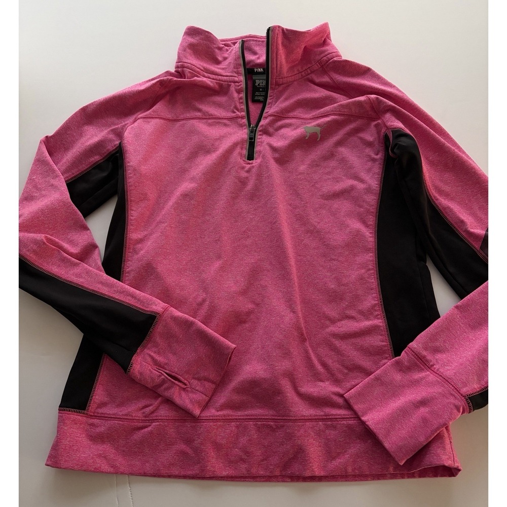 Victoria's Secret VS Pink Black‎ Light Weight Quarter Zip Jacket Size M Pink